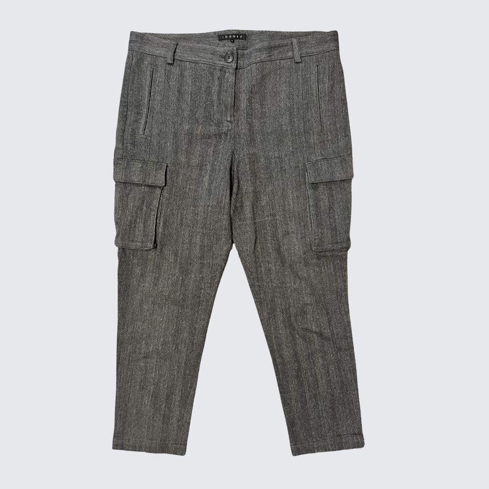 Theory Finna Cargo Herringbone Pants Slate Gray Size 12